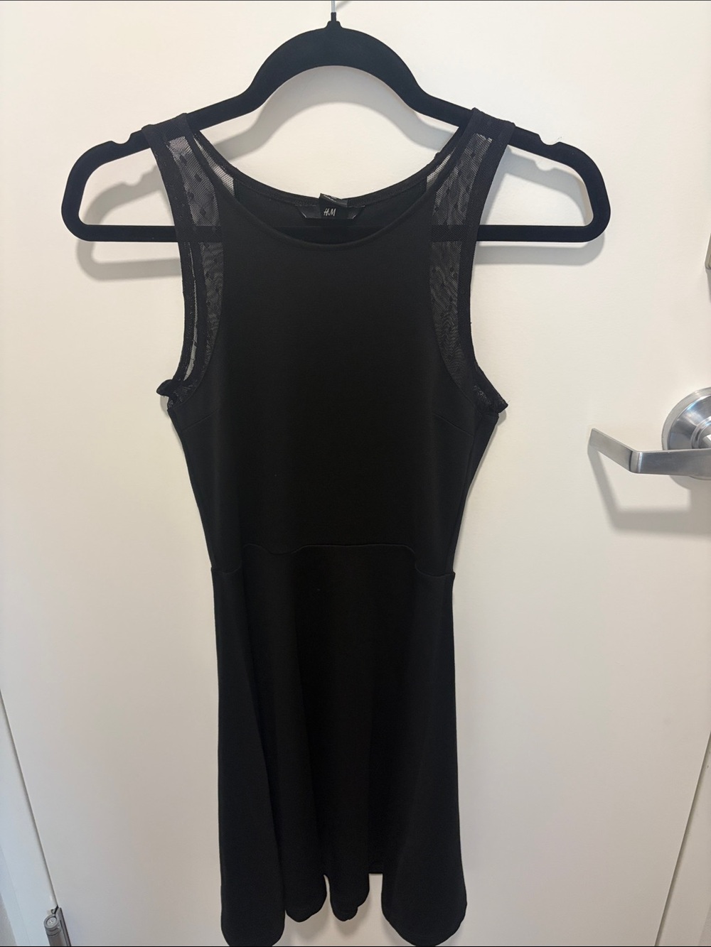 H&M XS Black Mini Dress with Sheer Shoulder Panels